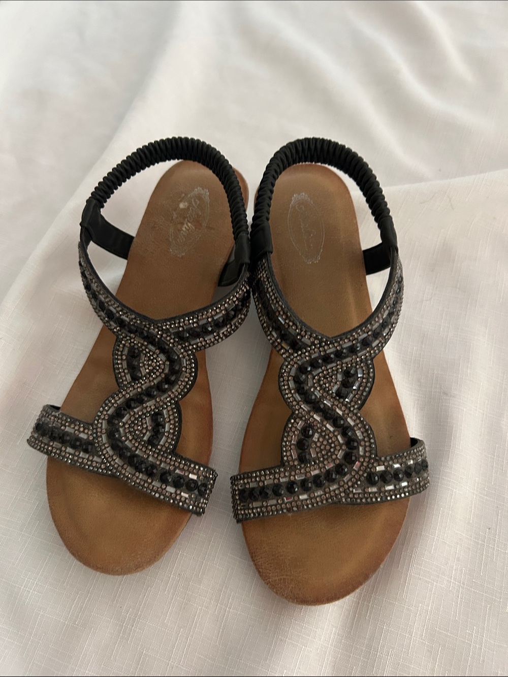 Embellished Black Beaded Slingback Sandals